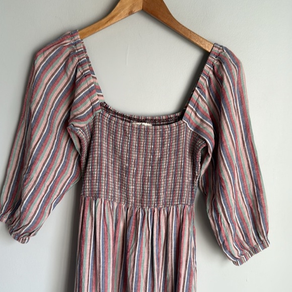 Marine Layer Ivy Smocked Linen Blend Striped Maxi Dress in Brick XS - Picture 6 of 14